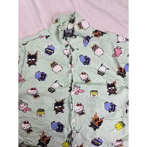 Crunchyroll Shirt Mens Small Green Hello Kitty Hero Academia Short Sleeve Button
